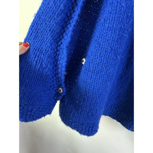 Vintage 70s Hand Knit Fair Isle Nordic Cardigan Sweater Cape Coat Rockabilly - Picture 6 of 8